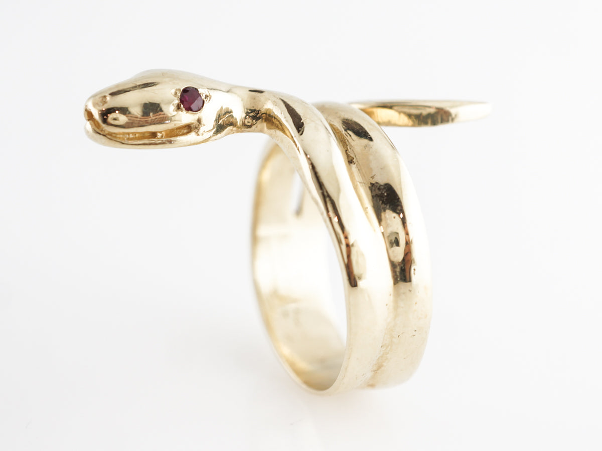 Victorian Snake Ring w/ Ruby Eyes in 14k Yellow Gold