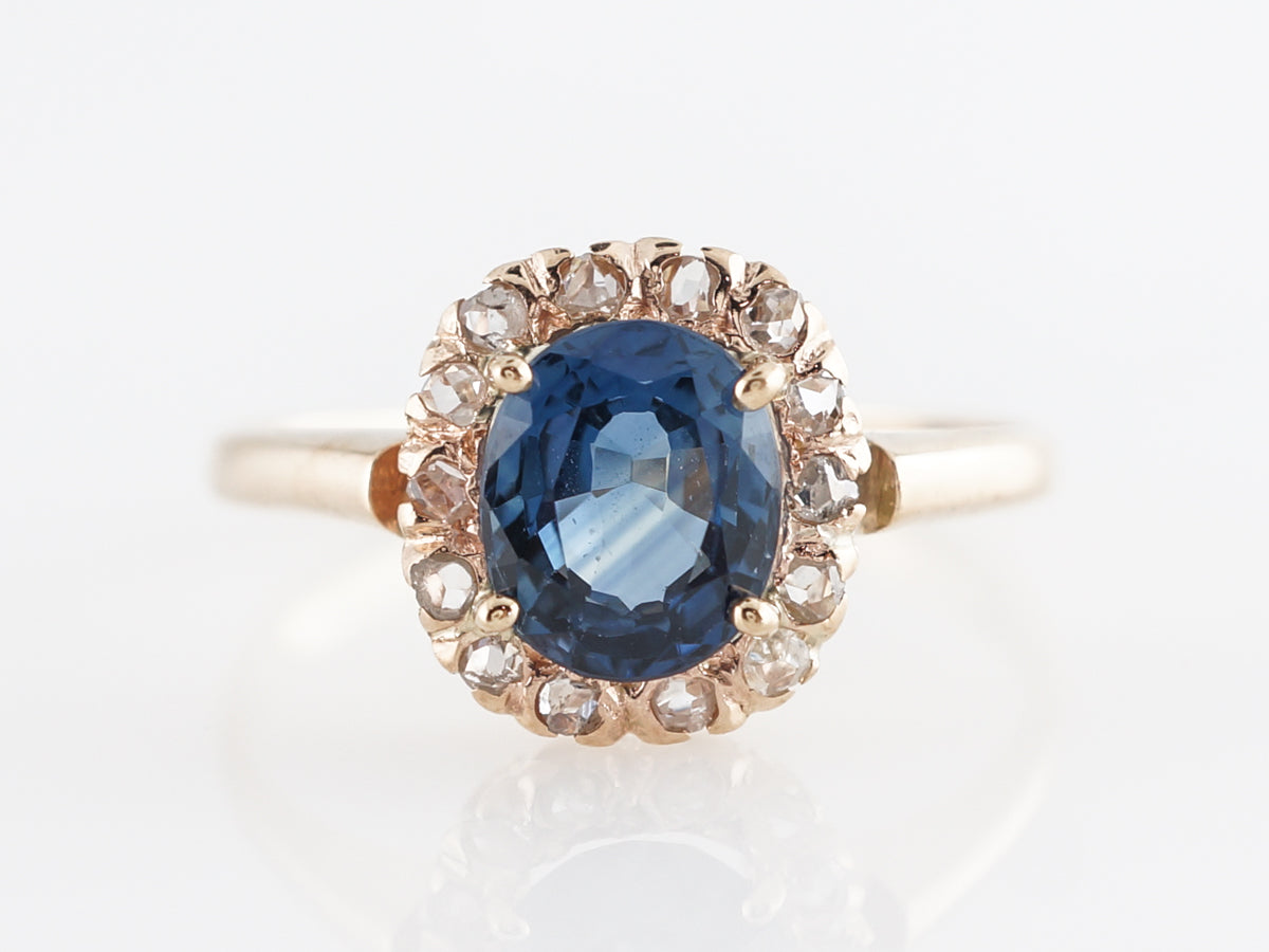Antique Cushion Cut Sapphire & Diamond Engagement Ring in 14k