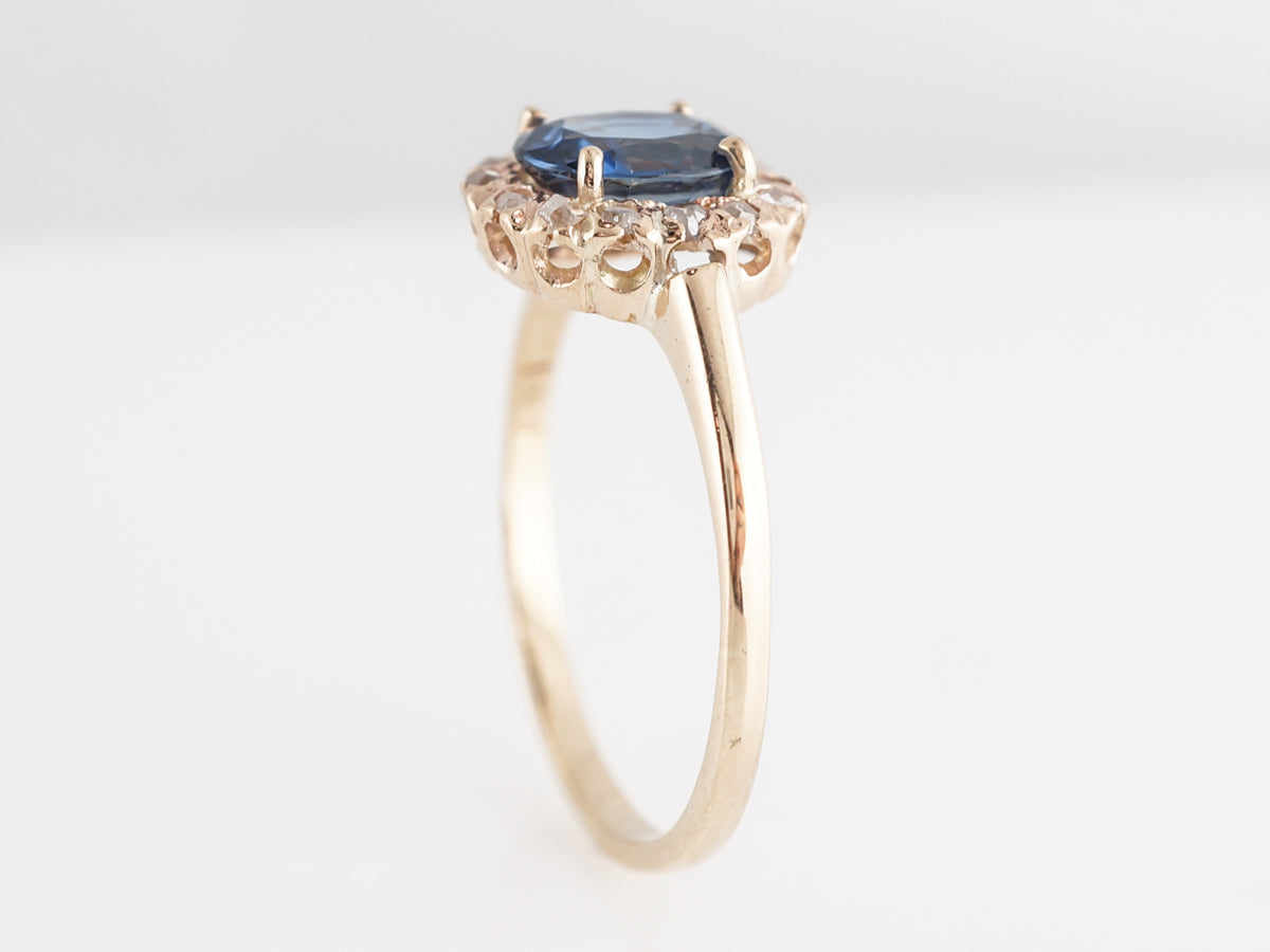 Antique Cushion Cut Sapphire & Diamond Engagement Ring in 14k
