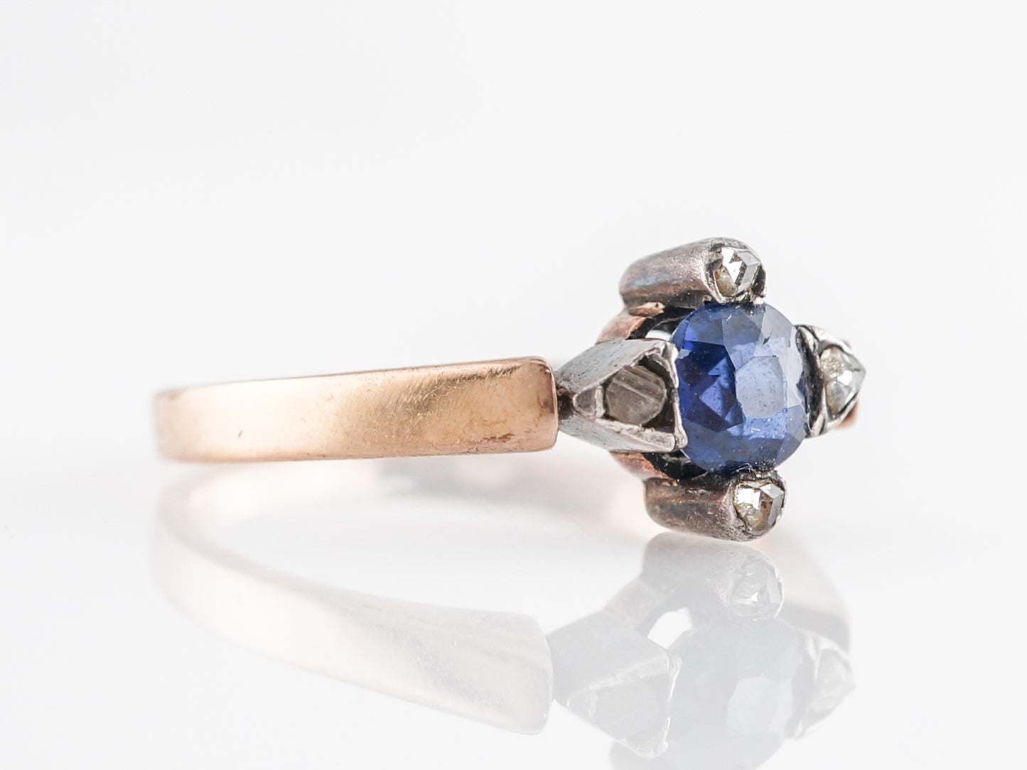 Victorian Sapphire and Diamond Ring in Rose Gold and Platinum