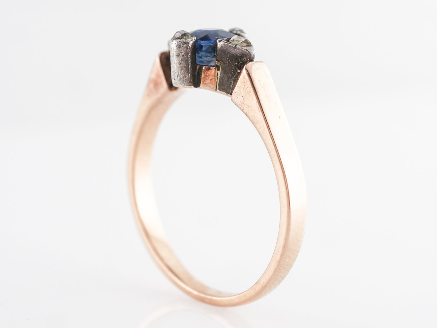 Victorian Sapphire and Diamond Ring in Rose Gold and Platinum