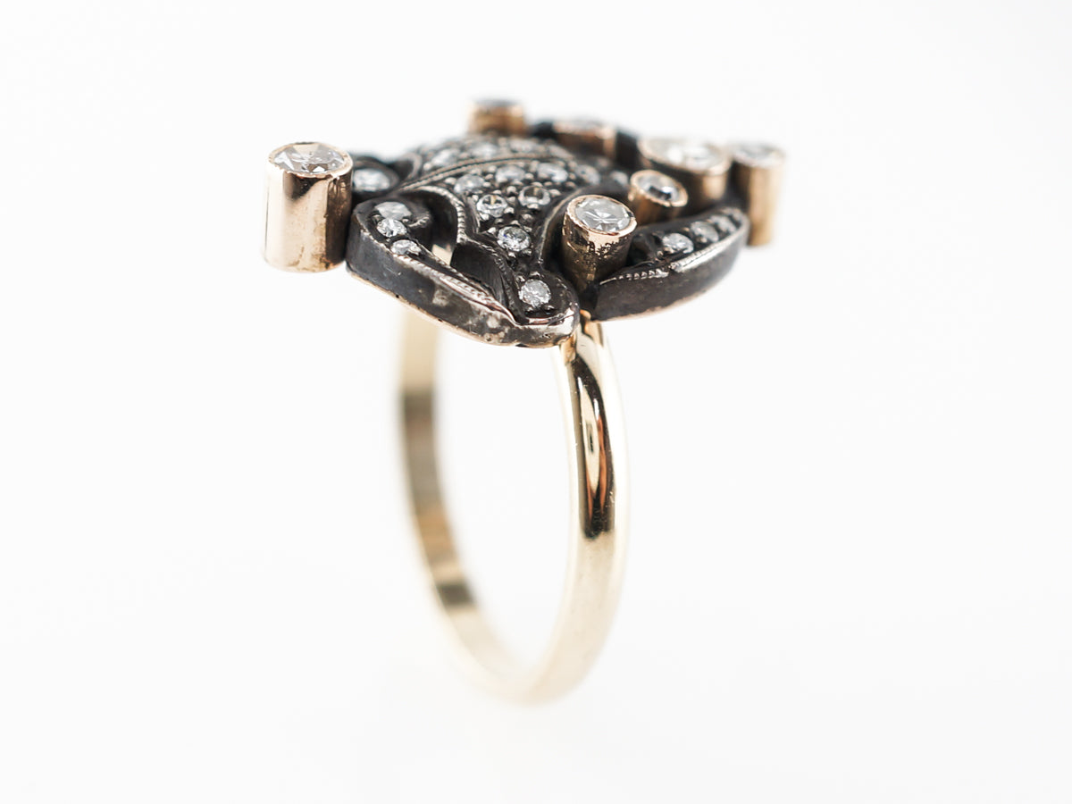 1800's Diamond Cocktail Ring in 14k Yellow Gold & Silver