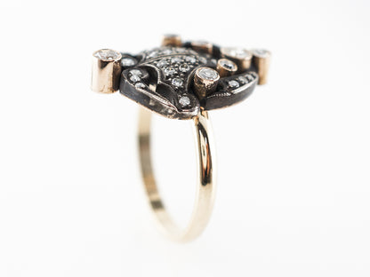 1800's Diamond Cocktail Ring in 14k Yellow Gold & Silver