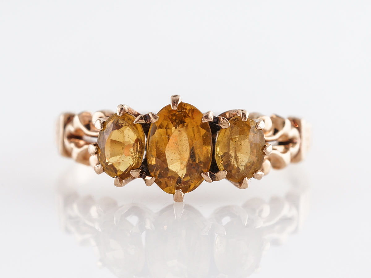 Victorian Three Stone Citrine Ring in 14k Yellow Gold