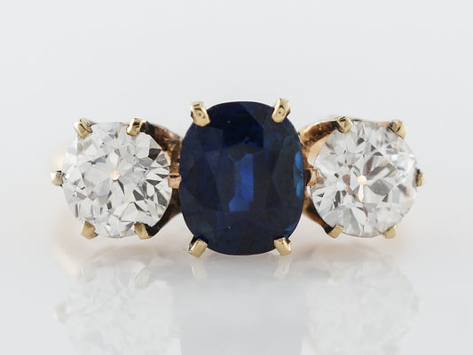 Victorian 3 Stone Engagement Ring w/ Sapphire & Diamonds