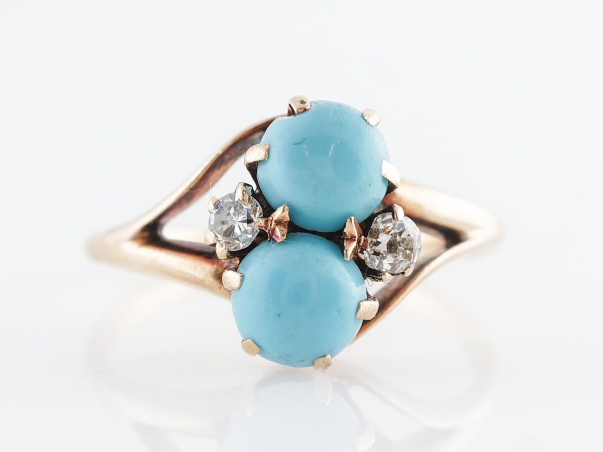 Victorian Turquoise & Diamond Cocktail Ring 14k