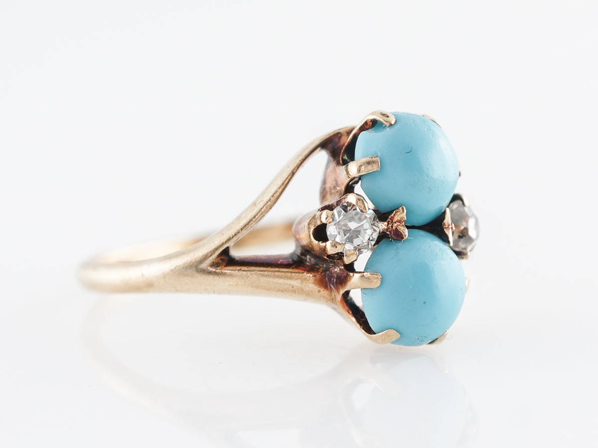Victorian Turquoise & Diamond Cocktail Ring 14k
