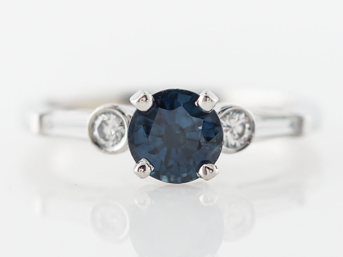 Vintage Solitaire Sapphire & Diamond Engagement Ring in Platinum