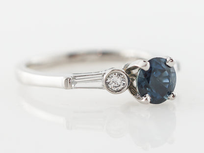Vintage Solitaire Sapphire & Diamond Engagement Ring in Platinum