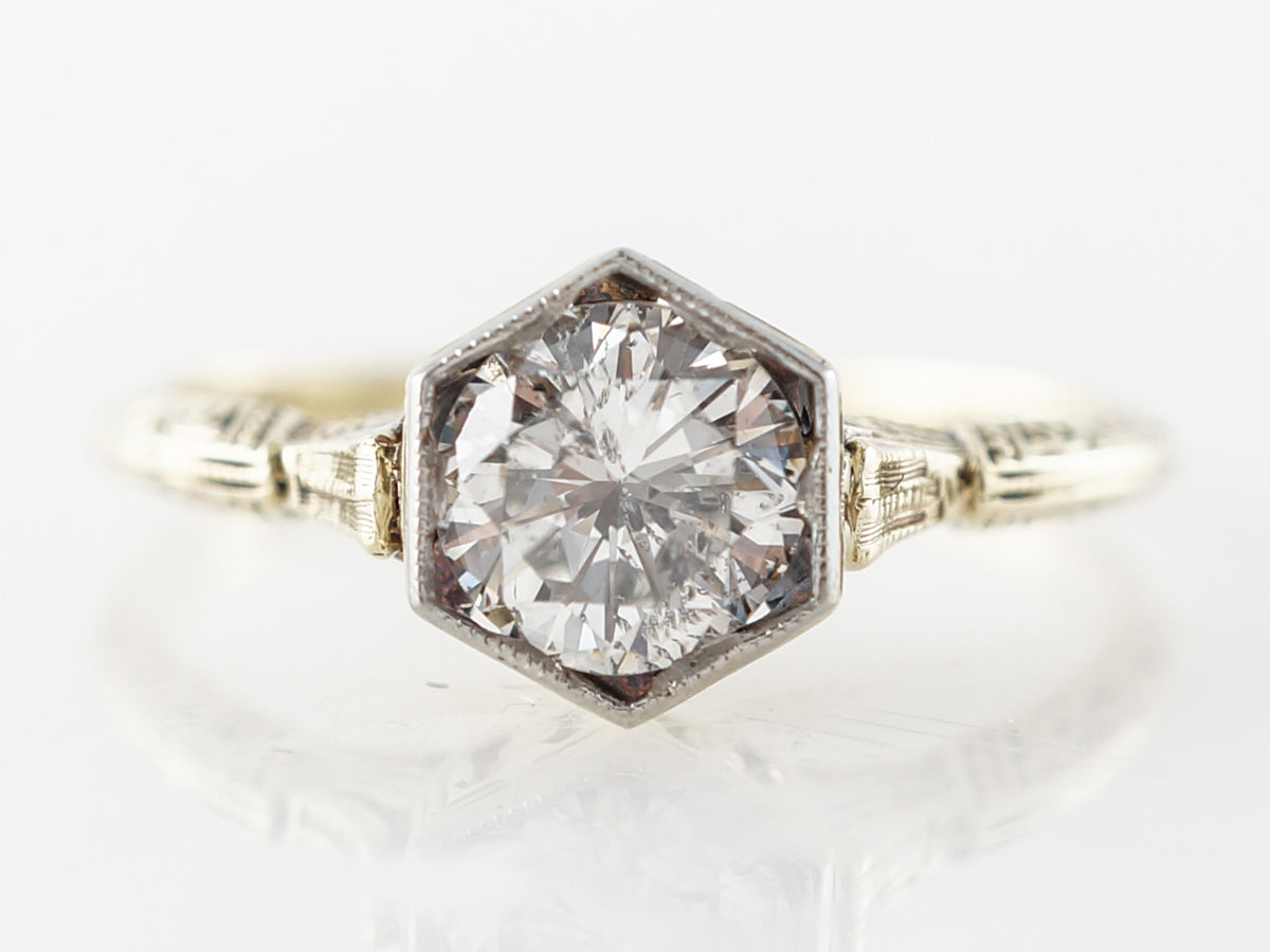 Vintage Diamond Filigree Engagement Ring in Yellow Gold