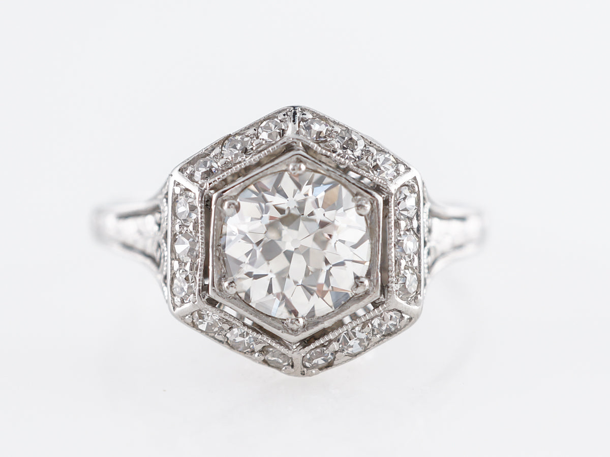 Geometric Vintage Diamond Engagement Ring Platinum