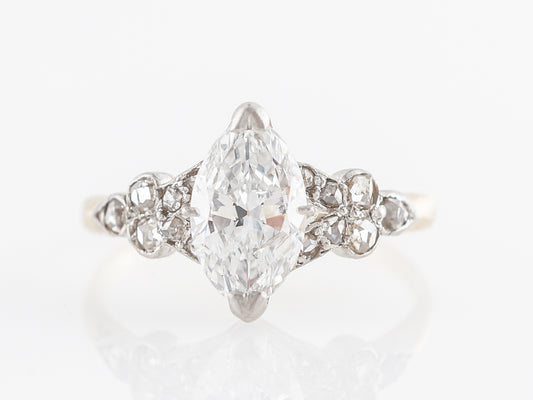 Vintage Edwardian Marquise Diamond Engagement Ring Platinum & 14k