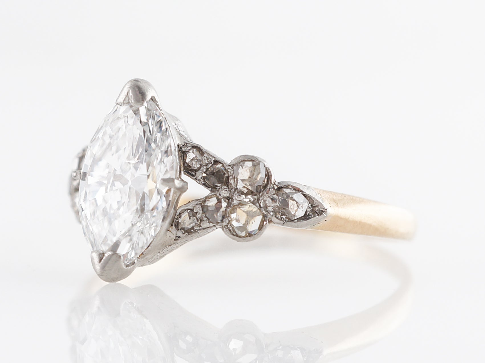 Vintage Edwardian Marquise Diamond Engagement Ring Platinum & 14k