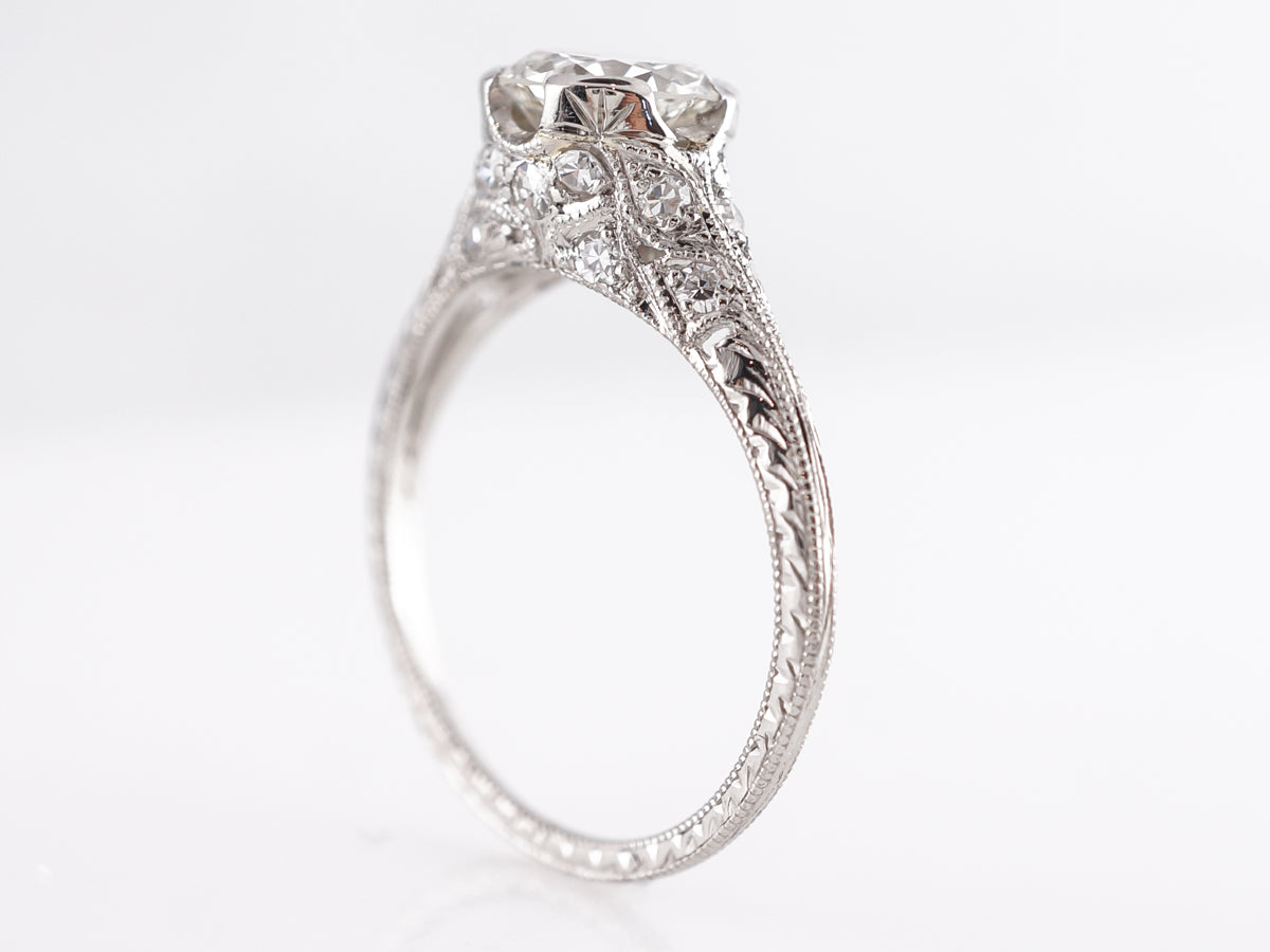 Stunning Vintage 1.30 Carat European Cut Diamond Platinum Engagement Ring