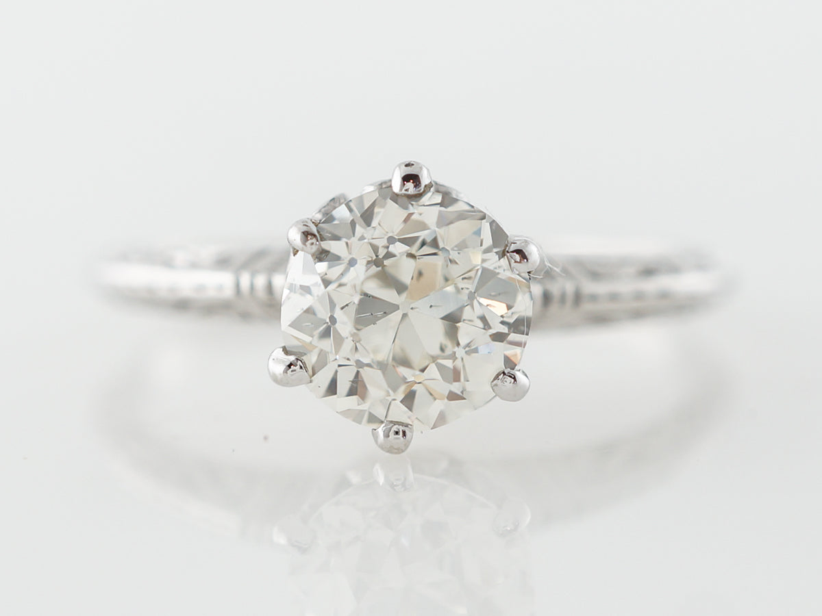 1.30 Carat Antique Diamond Solitaire Engagement Ring w/ Engraving