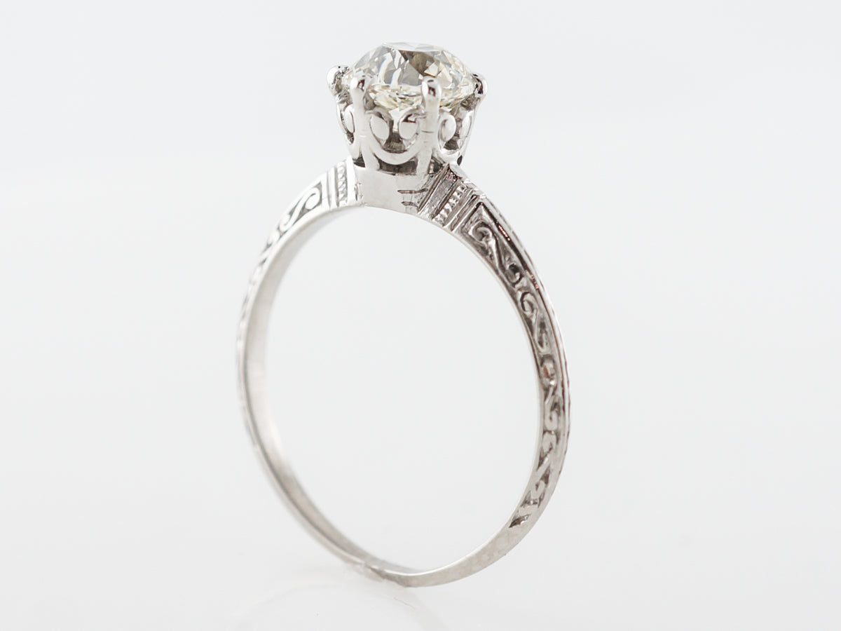 1.30 Carat Antique Diamond Solitaire Engagement Ring w/ Engraving