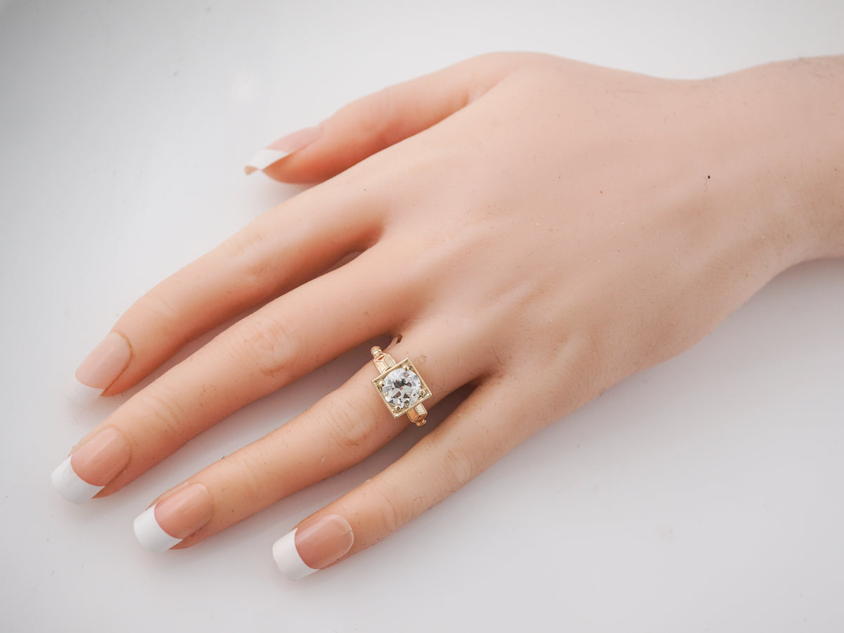 1.5 Carat European Cut Diamond Engagement Ring 14k