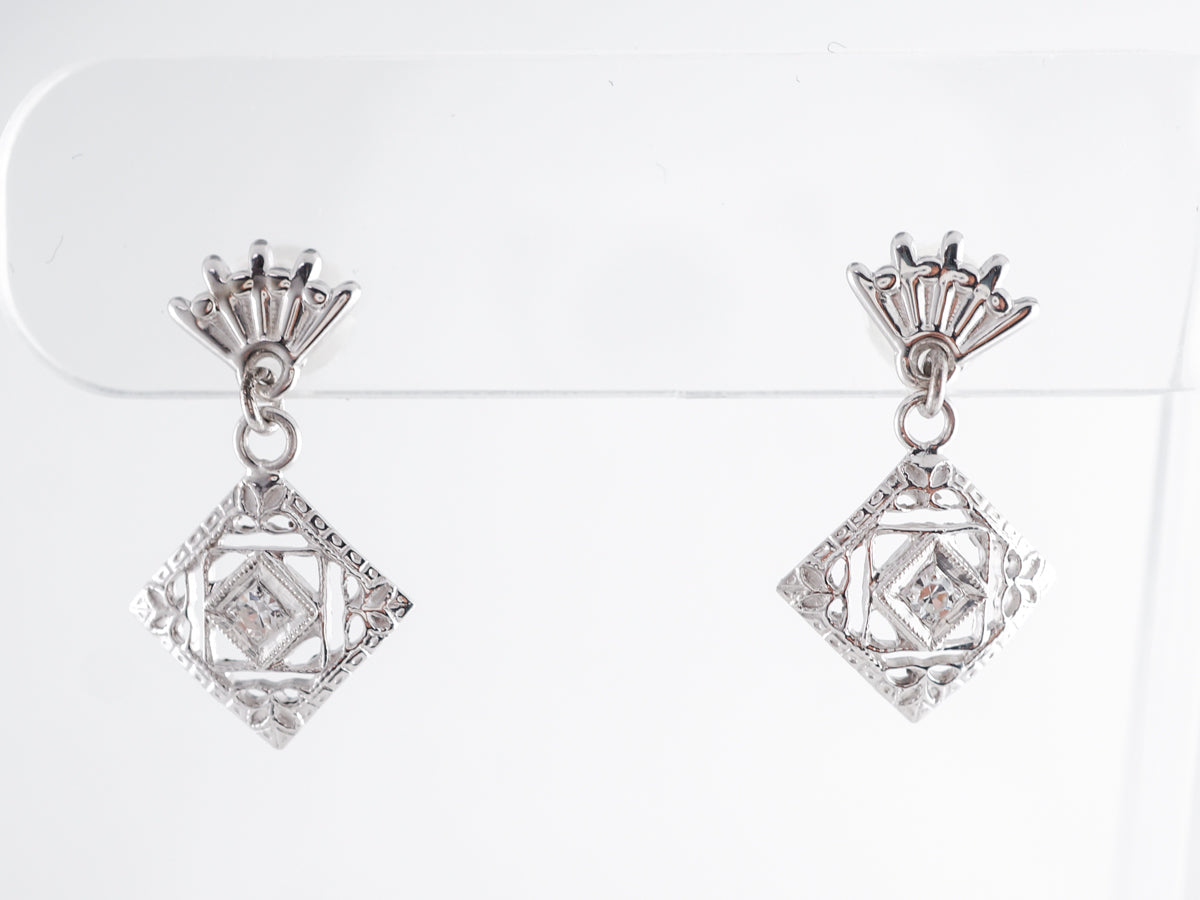 Vintage 1930's Geometric Earrings w/ Diamonds 10k