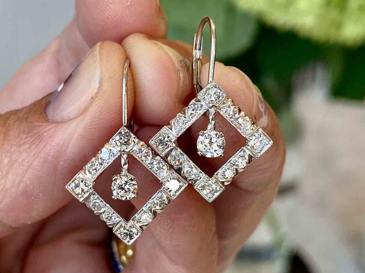 Diamond Dangle Earrings in Platinum #63041 – Beladora