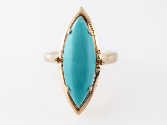 Vintage 1960's Cabochon Turquoise Cocktail Ring 14k