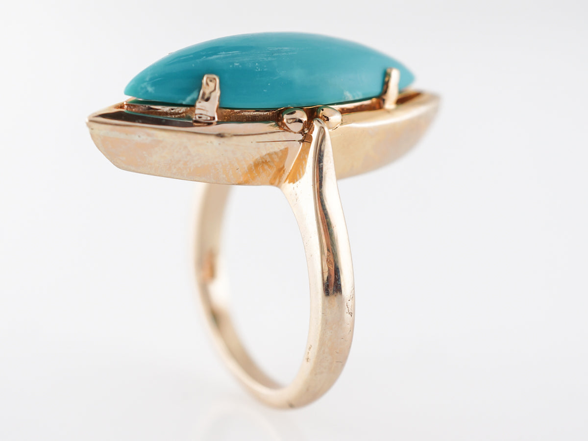 Vintage 1960's Cabochon Turquoise Cocktail Ring 14k