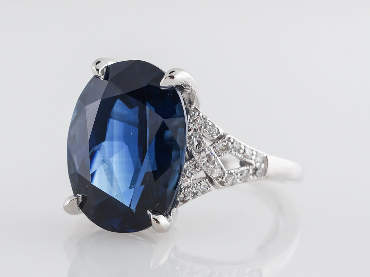 Vintage Oval Cut Sapphire w/ Diamonds in Platinum