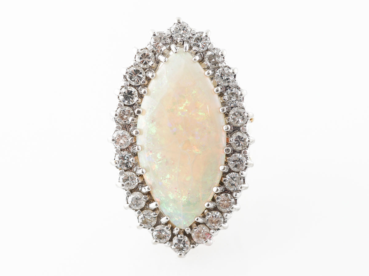 Vintage Opal & Diamond Ring 14k White & Yellow Gold