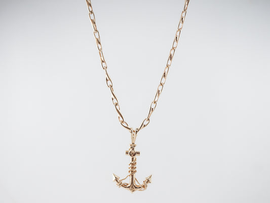 Vintage Anchor Necklace Mid Century in 14k Yellow Gold