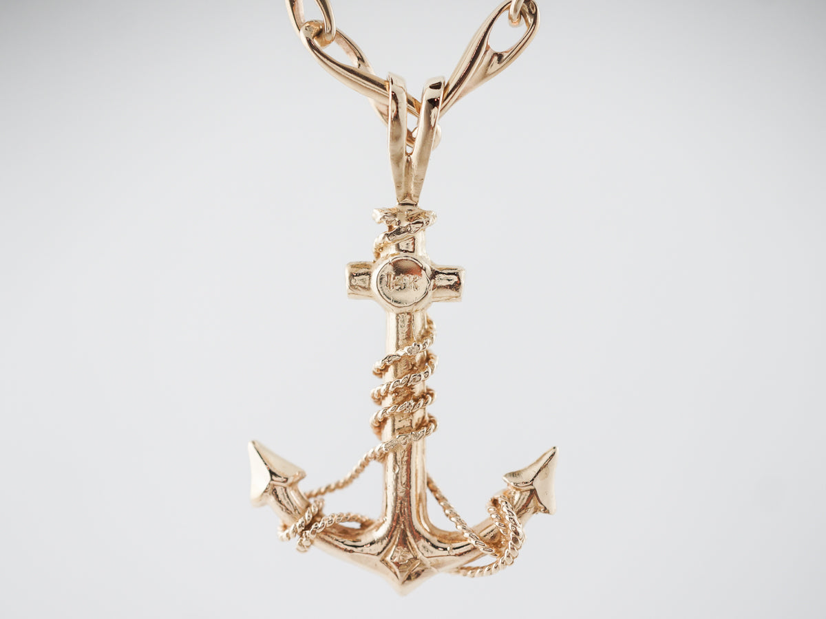 Vintage Anchor Necklace Mid Century in 14k Yellow Gold
