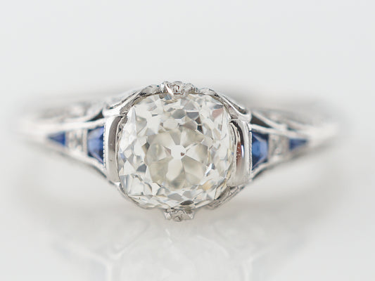 Vintage Old Euro Diamond & Sapphire Engagement Ring