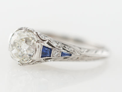 Vintage Old Euro Diamond & Sapphire Engagement Ring