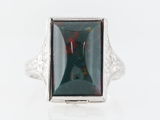 Vintage Art Deco Bloodstone Ring in 14k White Gold