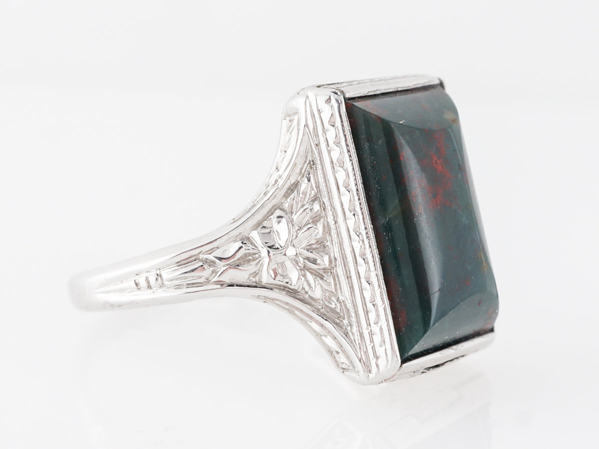 Vintage Art Deco Bloodstone Ring in 14k White Gold