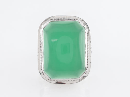 Vintage Art Deco Cabochon Cut Chrysoprase Ring in 10k White Gold
