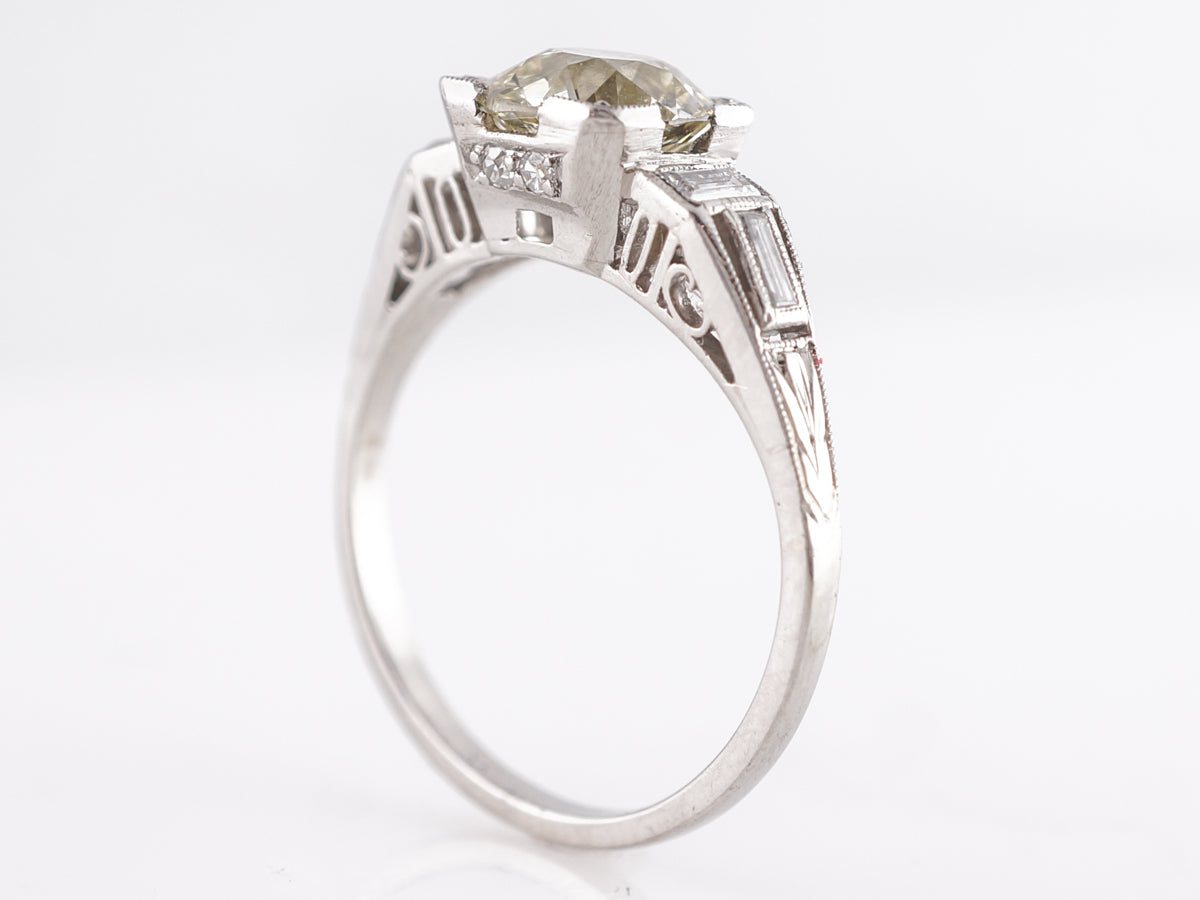 1.67 Vintage Art Deco Diamond Engagement Ring in Platinum