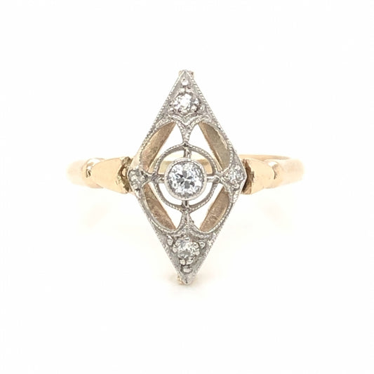 Vintage Deco Diamond Right Hand Ring in White & Yellow Gold