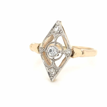 Vintage Deco Diamond Right Hand Ring in White & Yellow Gold