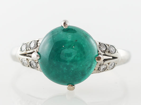 Vintage Cabochon Emerald Right Hand Ring in Platinum