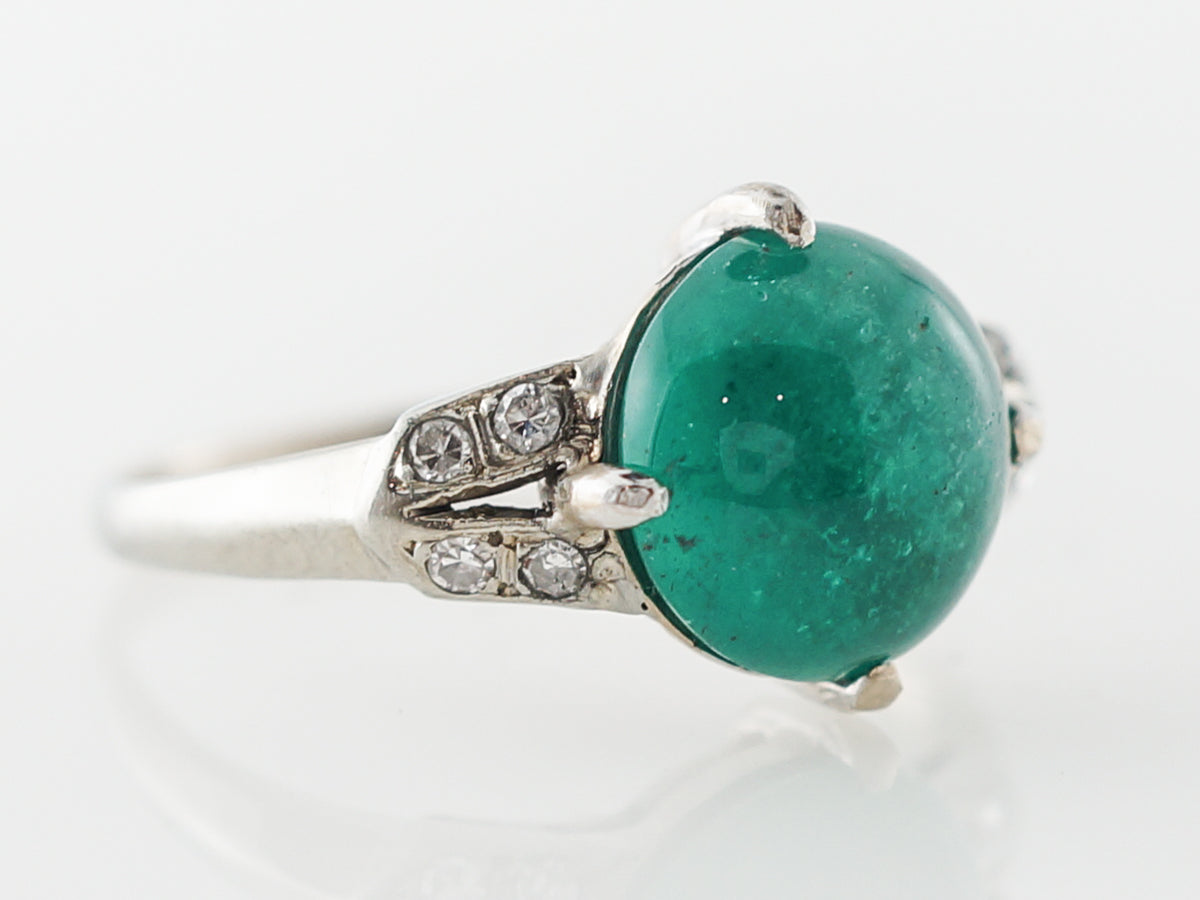 Vintage Cabochon Emerald Right Hand Ring in Platinum