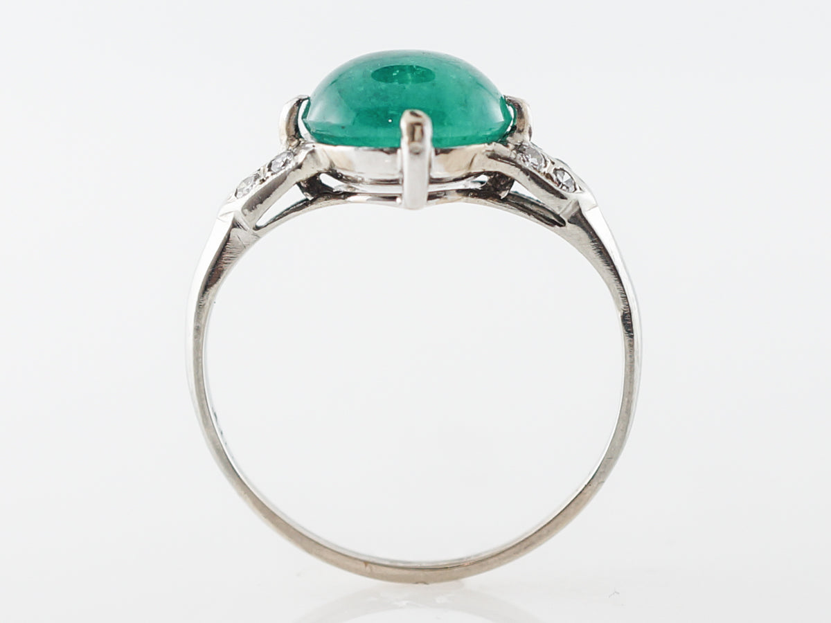 Vintage Cabochon Emerald Right Hand Ring in Platinum