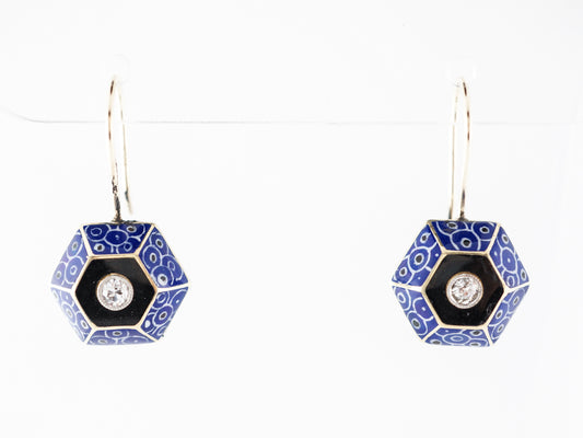Vintage Art Deco Enamel & Diamond Earrings in Yellow Gold
