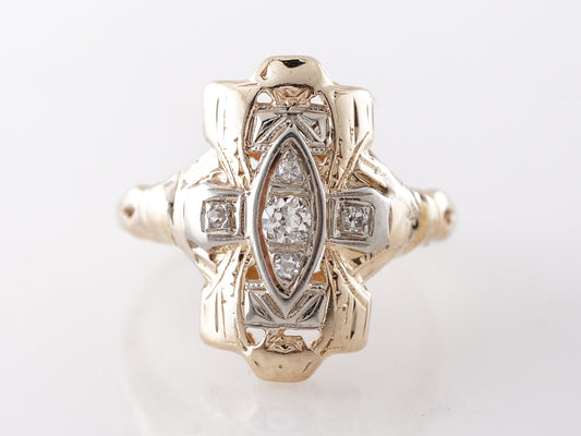Vintage Retro Old European Diamond Ring in Yellow & White Gold