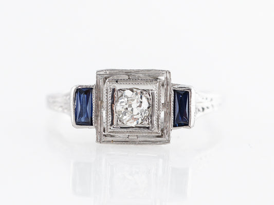 Vintage Art Deco Old European Diamond w/ French Cut Sapphires in 18k