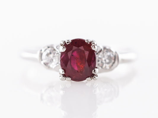 Vintage Art Deco Oval Cut Ruby Engagement Ring in Platinum
