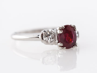 Vintage Art Deco Oval Cut Ruby Engagement Ring in Platinum
