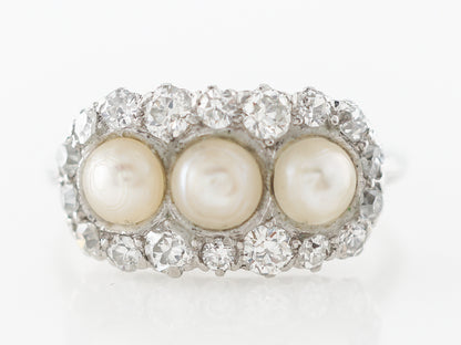 Vintage Pearl & Diamond Ring in Platinum Art Deco