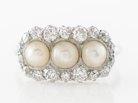 Vintage Pearl & Diamond Ring in Platinum Art Deco
