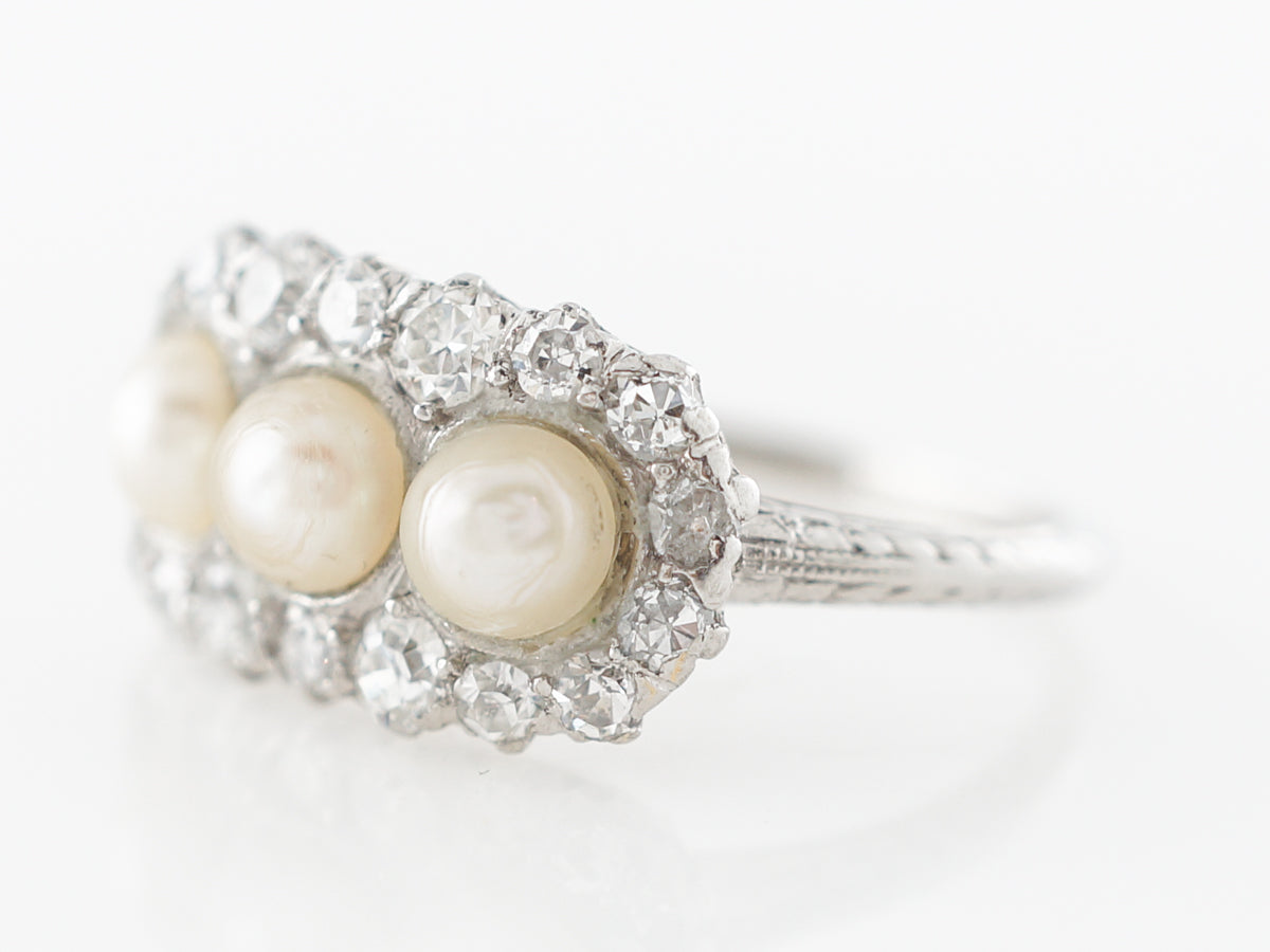 Vintage Pearl & Diamond Ring in Platinum Art Deco