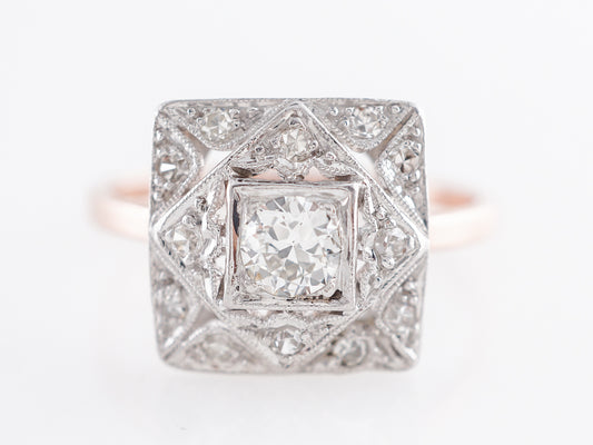 Vintage Art Deco Cocktail Ring w/ Diamonds in White & Rose Gold