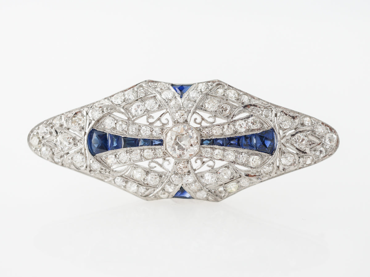 Vintage Art Deco Brooch w/ Sapphire & Diamonds